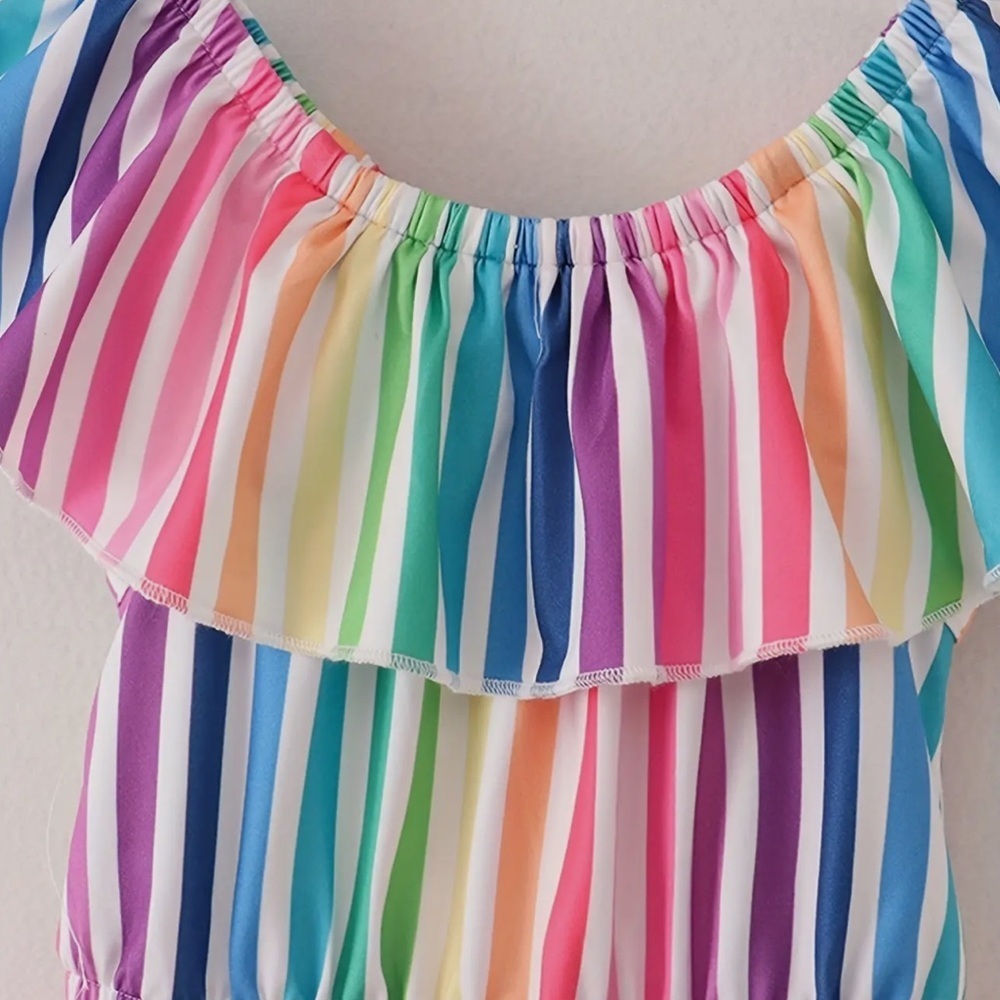 Colorful Striped Kids Shorts Romper - Picture 4 of 5